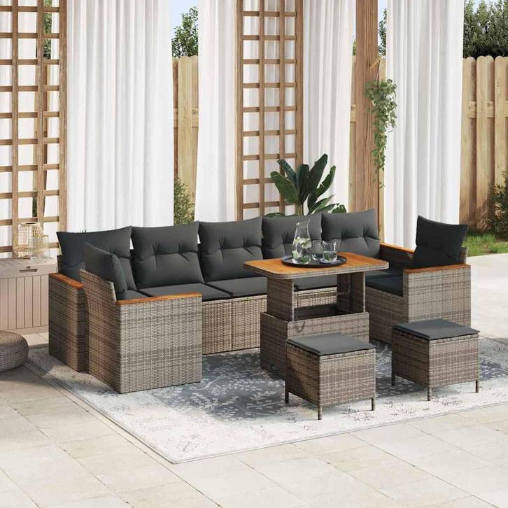 vidaXL Tuin Sofa Set met kussen 10 pcs Grijs Poly riet, Tuin en Terras, Tuinsets en Loungesets, Nieuw, Rotan, Verzenden