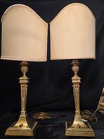 Tafellamp (2) - Messing, Brons, Hout - Paar antieke gouden