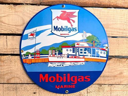 Mobilgas Marine - Emaille Bord, Verzamelen, Merken en Reclamevoorwerpen, Verzenden