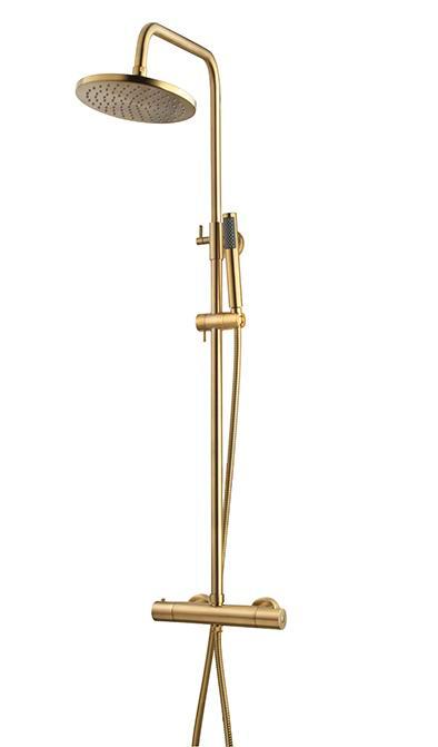 Caral douche-opbouwset + thermostaatkraan geborsteld messing, Doe-het-zelf en Verbouw, Sanitair, Nieuw, Verzenden