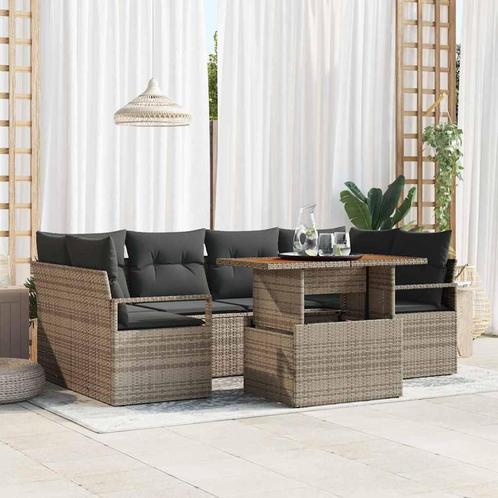 vidaXL Tuin Sofa Set met kussen 7 pcs Grijs 100 x 55 x 73 cm, Tuin en Terras, Tuinsets en Loungesets, Nieuw, Rotan, Verzenden