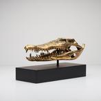 sculptuur, Saltwater Crocodile Skull fashioned in bronze, on