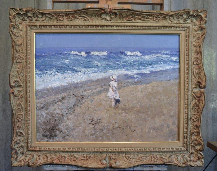 Chris van Dijk (1952) - Impressionist  Petite fille sur la, Antiek en Kunst, Kunst | Schilderijen | Klassiek