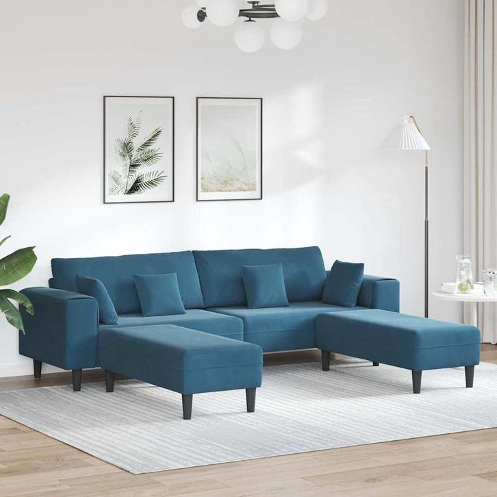 vidaXL Velours Bank met kussen 3 pcs Blauw 208 cm Fluweel, Huis en Inrichting, Banken | Bankstellen, Nieuw, 150 tot 200 cm, Stof