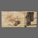 Byôbu  (vouwscherm) - Gelakt hout, zijde, brokaat - Japan