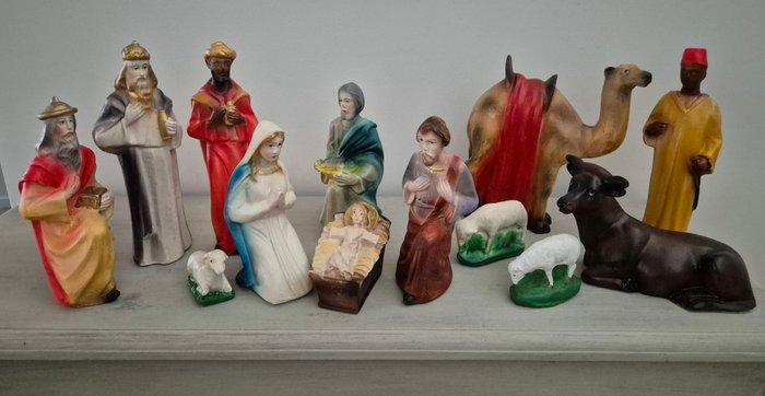 80 jaar oude kerstgroep / gemerkt - Kerststal (13) - Gips -, Antiek en Kunst, Antiek | Boeken en Bijbels