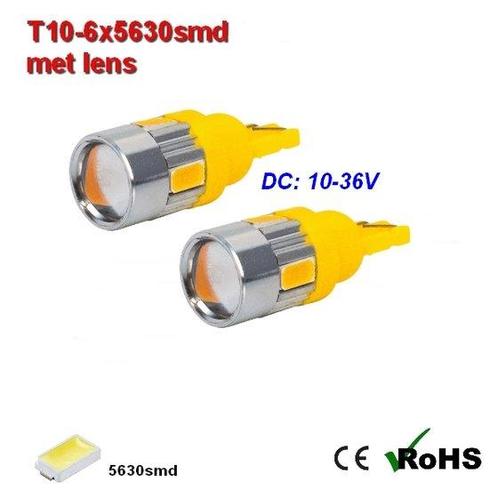 2x -T10 led lamp  met 6 x 5630smd  Oranje 10 tot 36Volt, Auto diversen, Auto-accessoires, Verzenden