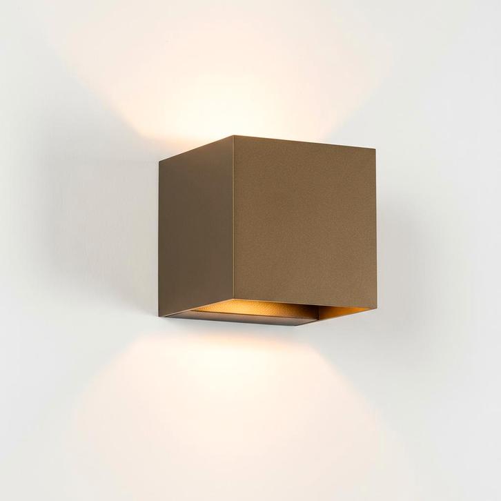 Shift Up en Down Muurlamp Brons kubus met LED, Huis en Inrichting, Lampen | Spots, Nieuw, Metaal of Aluminium, Plafondspot of Wandspot