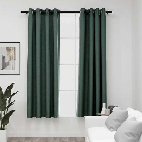 vidaXL Gordijnen linnen-look verduisterend ogen 2 st 140x175, Huis en Inrichting, Stoffering | Gordijnen en Lamellen, Groen, Nieuw