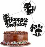 Taart topper Happy Birthday Cat zwart, Verzenden, Nieuw