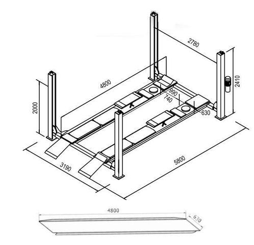 13381 Vier koloms hefbrug 4000kg 4,8m flat Cascos, Doe-het-zelf en Verbouw, Gereedschap | Lasapparaten, Verzenden