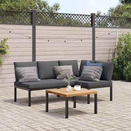 vidaXL 3-delige Loungeset met kussens aluminium zwart, Tuin en Terras, Tuinsets en Loungesets, Loungeset, Nieuw, Aluminium, Verzenden