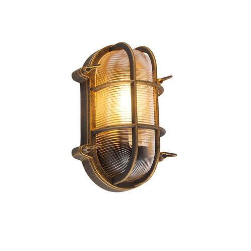 Wand en plafondlamp goud/messing ovaal IP44 - Noutica, Tuin en Terras, Buitenverlichting, Nieuw, 50 tot 250 watt