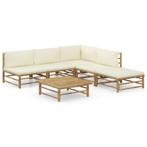vidaXL 6-delige Loungeset met crèmewitte kussens bamboe, Verzenden, Nieuw, Hout, Loungeset