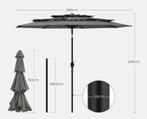 Grote Ronde Tuinparasol 292cm – Kantelbare Parasol Grijs, Tuin en Terras, Parasols, Nieuw, Stokparasol, Verstelbaar
