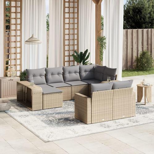 vidaXL 10-delige Loungeset met kussens poly rattan beige, Tuin en Terras, Tuinsets en Loungesets, Loungeset, Nieuw, Rotan, Verzenden