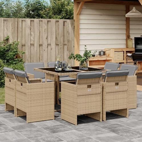 vidaXL 9-delige Tuinset met kussens poly rattan gemengd, Tuin en Terras, Tuinsets en Loungesets, Tuinset, Nieuw, 8 zitplaatsen