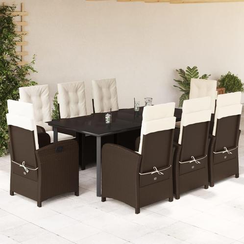 vidaXL 9-delige Tuinset met kussens poly rattan bruin, Tuin en Terras, Tuinsets en Loungesets, Tuinset, Nieuw, 8 zitplaatsen, Rotan