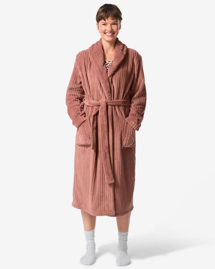 HEMA Dames badjas rib fleece middenbruin, Kleding | Dames, Ondergoed en Lingerie, Verzenden