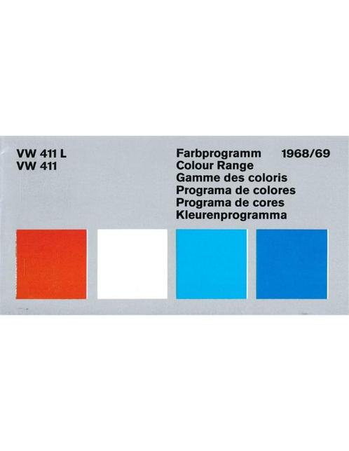 1968/69 VOLKSWAGEN 411 KLEUREN EN BEKLEDING BROCHURE, Boeken, Auto's | Folders en Tijdschriften, Volkswagen