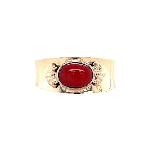 Gouden vintage ring met bloedkoraal 14 krt, Sieraden, Tassen en Uiterlijk, Ringen, Nieuw, Ophalen of Verzenden
