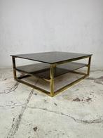 Tafel - Glas, Messing - Salontafel met messing frame en