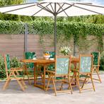 vidaXL 7-delige Tuinset bladpatroon stof en massief hout, Tuin en Terras, Tuinsets en Loungesets, Verzenden, Nieuw, Hardhout, Tuinset