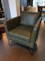 Leren fauteuil met kruisframe - groen leer - Echt leer, Mode, Nieuw, Ophalen of Verzenden, Industrieel, 50 tot 75 cm