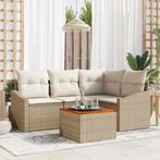 vidaXL Tuin Sofa Set met kussen 5 pcs Beige Poly riet, Tuin en Terras, Tuinsets en Loungesets, Verzenden, Nieuw, Rotan