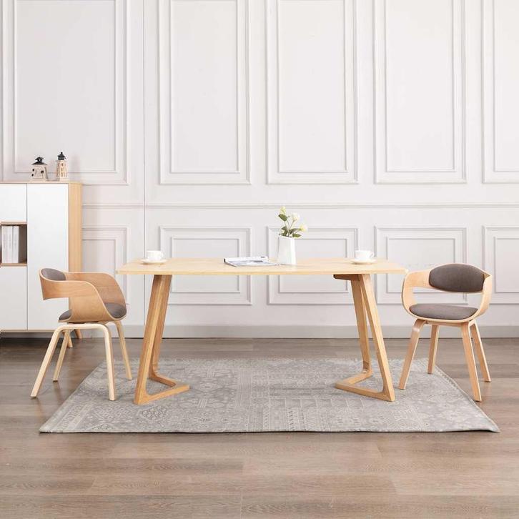 vidaXL Eetkamerstoelen 2 st gebogen hout en stof taupe, Huis en Inrichting, Stoelen, Nieuw, Verzenden