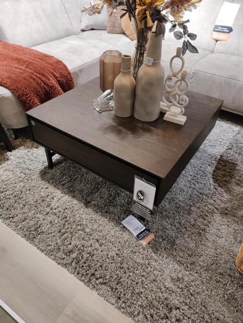 Vierkante salontafel Belvio in donker eiken fineer, Huis en Inrichting, Tafels | Salontafels, 50 tot 100 cm, Nieuw, 50 tot 100 cm