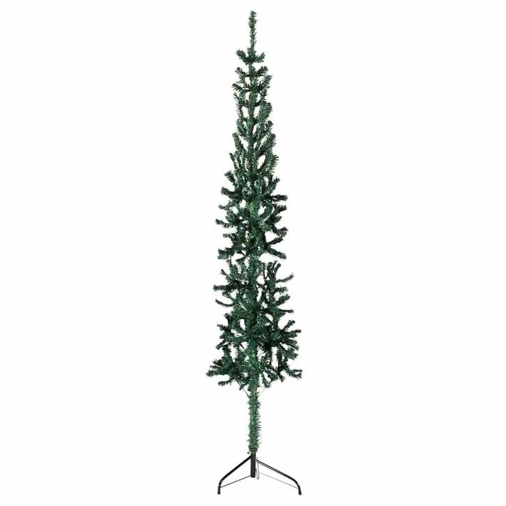 vidaXL Kunstkerstboom half met standaard smal 210 cm groen, Diversen, Kerst, Nieuw, Verzenden