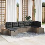 vidaXL Tuin Sofa Set met kussen 7 pcs Grijs Poly riet, Verzenden, Nieuw, Rotan