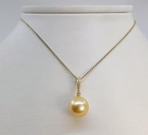Ketting met hanger - 14 karaat Geel goud - 0.04ct. tw. -, Sieraden, Tassen en Uiterlijk, Antieke sieraden