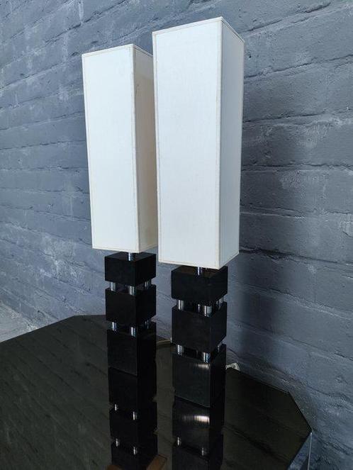 Tafellamp - Glas, Metaal - Twee tafellampen, Antiek en Kunst, Kunst | Designobjecten