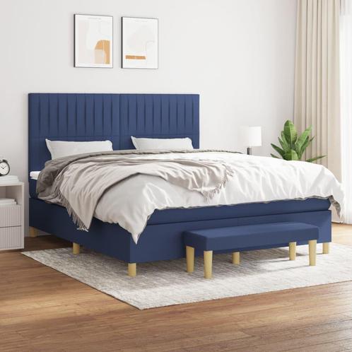 vidaXL Boxspring met matras stof blauw 180x200 cm, Huis en Inrichting, Slaapkamer | Bedden, 80 cm, 200 cm, Blauw, Eenpersoons