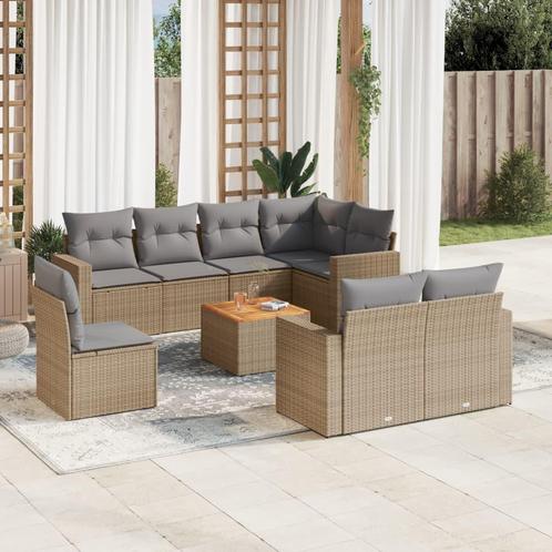 vidaXL 9-delige Loungeset met kussens poly rattan beige, Tuin en Terras, Tuinsets en Loungesets, Loungeset, Nieuw, Rotan, Verzenden