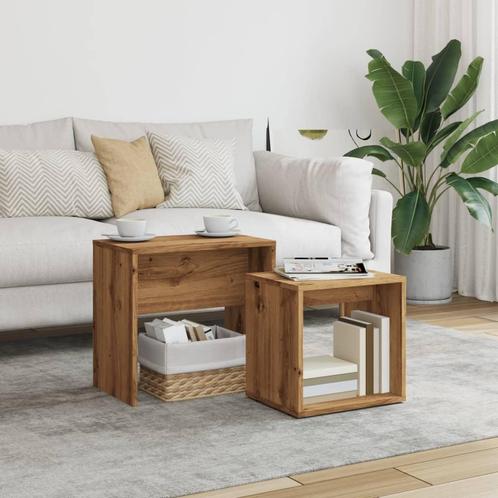 vidaXL 2-delige Tafeltjesset bewerkt hout artisanaal, Huis en Inrichting, Tafels | Salontafels, Nieuw, Overige houtsoorten, Verzenden