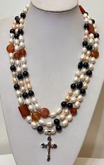 Lange halsketting van natuurlijke parels, AAA,; Karneool;