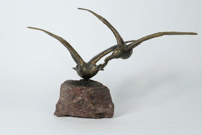 Sig. Chatil - sculptuur, Zwei Möwen und ein Fisch - 13 cm -, Antiek en Kunst, Curiosa en Brocante