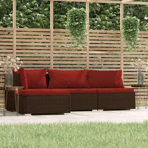 vidaXL 4-delige Loungeset met kussens poly rattan bruin, Tuin en Terras, Tuinsets en Loungesets, Loungeset, Nieuw, Rotan, Verzenden