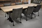 6 Leren eetkamerstoelen comfortabel met armleuning en wielen