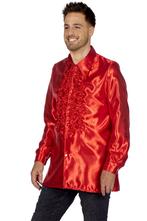Ruchesblouse satijn rood Kevin, Kleding | Dames, Carnavalskleding en Feestkleding, Ophalen of Verzenden, Nieuw