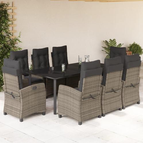 vidaXL 9-delige Tuinset met kussens poly rattan grijs, Tuin en Terras, Tuinsets en Loungesets, Tuinset, Nieuw, 8 zitplaatsen, Rotan