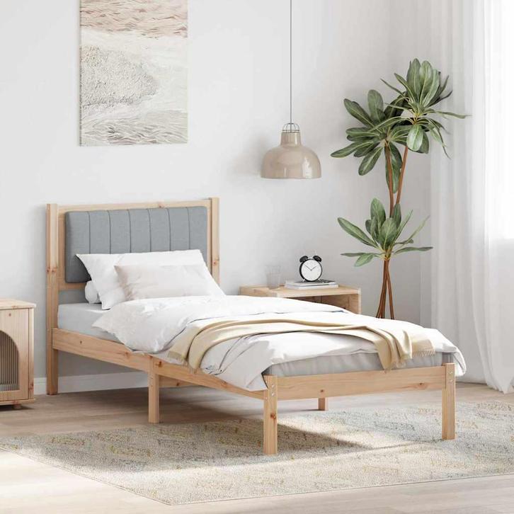 vidaXL Bedframe met Gevoerd Hoofdgedeelte Lichtgrijs 80 x, Huis en Inrichting, Slaapkamer | Bedden, Bruin, Nieuw, Hout, Verzenden