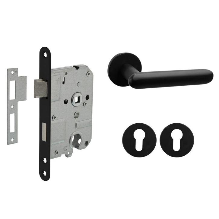 Deurbeslag set met cilinderrozet en deurklink Rinnovo zwart, Doe-het-zelf en Verbouw, Hang- en Sluitwerk, Klink of Kruk, Nieuw