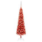 Kerstboom met LED's en kerstballen smal 120 cm rood