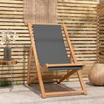 vidaXL Strandstoel inklapbaar massief teakhout grijs, Tuin en Terras, Tuinstoelen, Verzenden, Nieuw, Hout