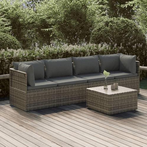 vidaXL 5-delige Loungeset met kussens poly rattan grijs, Tuin en Terras, Tuinsets en Loungesets, Loungeset, Nieuw, Rotan, Verzenden