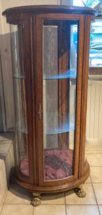 150 cm hoog vintage ovale vitrinekast met 4 kanten bol glas, Antiek en Kunst